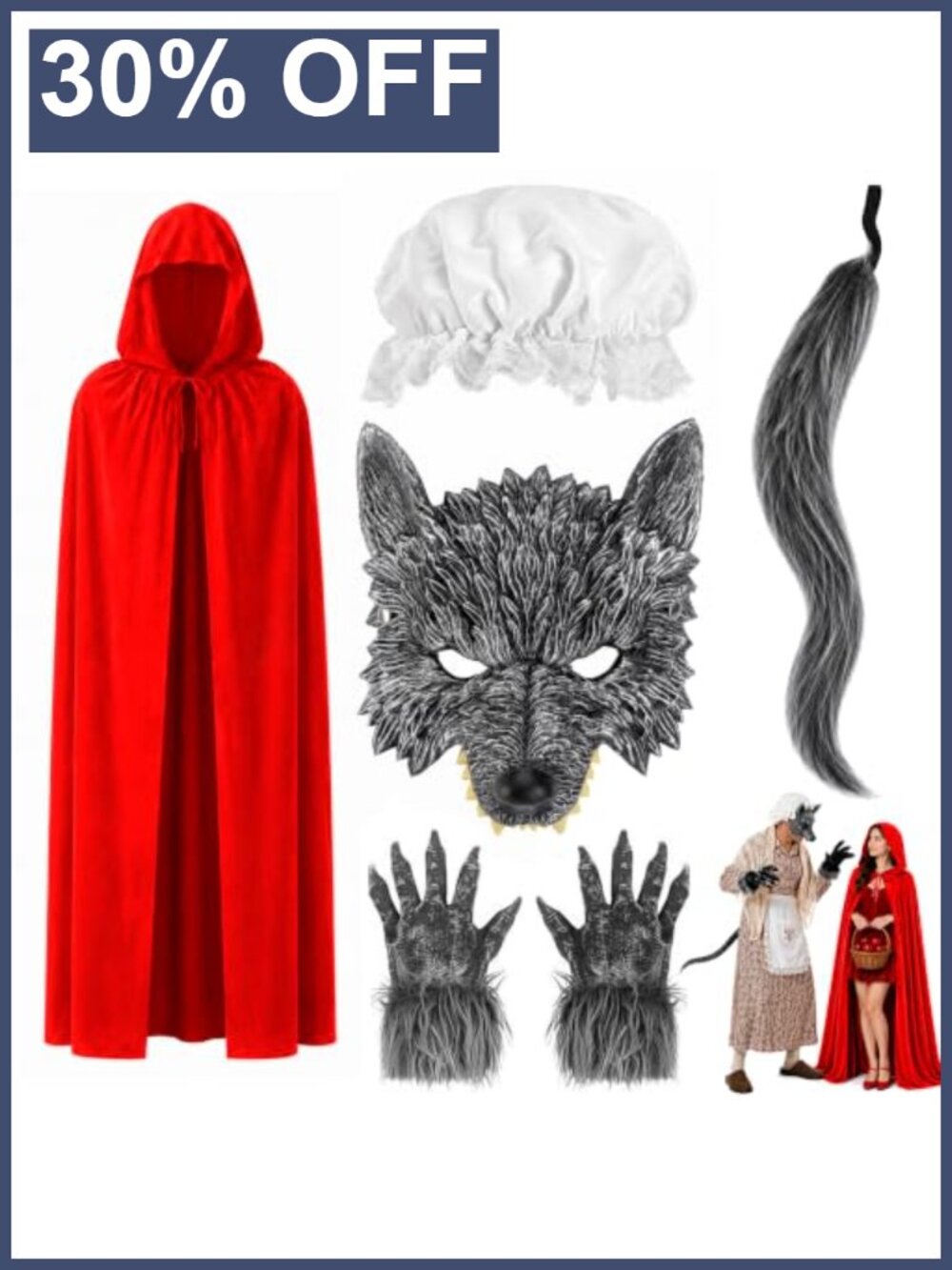 Wolf Red Riding Hood Couples Halloween Costume 5pc Set Cape Mask